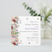 パープルピンクの花と蝶ブライダルシャワー 招待状 (スタンド正面)