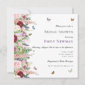 パープルピンクの花と蝶ブライダルシャワー 招待状 (正面)