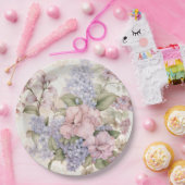 パープルピンクの花柄ペーパープレート ペーパープレート (パーティー)