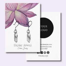 パープルピンクの蓮の花のイヤリングディスプレイ 名刺