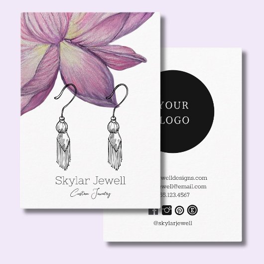 パープルピンクの蓮の花のイヤリングディスプレイ 名刺