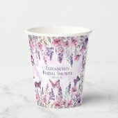 パープルピンクの蝶と野の花の花 紙コップ (正面)