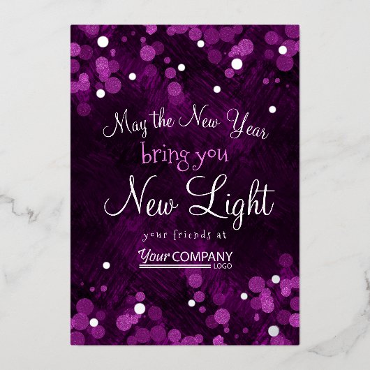 パープルピンクの輝きライトカンパニークリスマス 箔シーズンカード (正面)