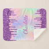 パープルピンクはホログラフィック名イニシャル シェルパブランケット (正面(横))