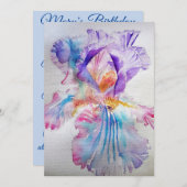 パープルピンクアイリスウォーターカラー誕生日招待状 招待状 (正面/裏面)