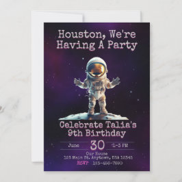 パープルピンクアウタースペース誕生日招待状 招待状