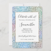 パープルピンクアクアブルー金ゴールドユニコーングリッター 招待状 (正面)