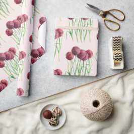 パープルピンクアリウムフラワーウォーターイラストレーション ラッピングペーパー