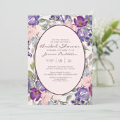 パープルピンクウォーターカラーガーデンフローラブライダルシャワー 招待状 (スタンド正面)