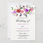 パープルピンクウォーターカラーフローラ結婚式招待状 招待状 (正面)