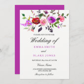 パープルピンクウォーターカラーフローラ結婚式招待状 招待状 (正面/裏面)