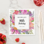 パープルピンクウォーターカラーフローラ90誕生日 スタンダードランチョンナプキン (インサイチュ)