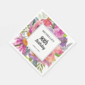 パープルピンクウォーターカラーフローラ90誕生日 スタンダードランチョンナプキン (角)