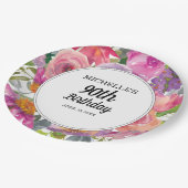 パープルピンクウォーターカラーフローラ90誕生日 ペーパープレート (アングル)