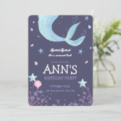 パープルピンクウォーターカラーマーメイド子供の誕生日 招待状 (スタンド正面)