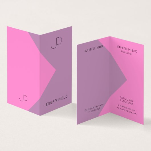 パープルピンクエレガントモダンモノグラムのテンプレート 名刺 (内部&外部)