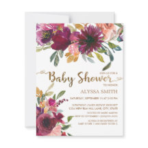 パープルピンクエレガント金ゴールドフローラスクリプト赤ちゃんシャワー