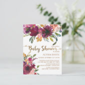 パープルピンクエレガント金ゴールドフローラスクリプト赤ちゃんシャワー 招待状 (スタンド正面)