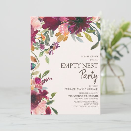 パープルピンクエレガント金ゴールドフローラ空のネストパーティー 招待状 (スタンド正面)