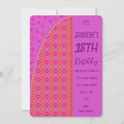 パープルピンクオレンジピーチダイヤモンドドット招待状 招待状 (正面)