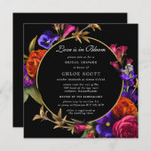 パープルピンクオレンジフローララブ開花ブライダルシャワー 招待状 (正面/裏面)