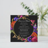 パープルピンクオレンジフローララブ開花ブライダルシャワー 招待状 (スタンド正面)