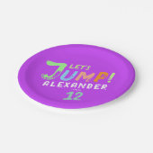 パープルピンククールトランポリン跳び跳びキッズバウンスパーティー ペーパープレート (アングル)