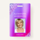 パープルピンクグラデーショングリッターオフィスビジネス バッジ (正面)
