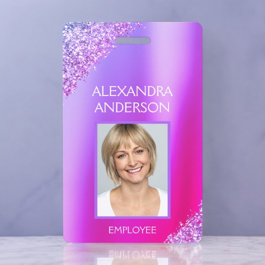 パープルピンクグラデーショングリッターオフィスビジネス バッジ