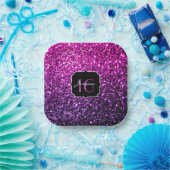 パープルピンクグラデーショングリッタースパークルズスウィート16 ペーパープレート (パーティー)