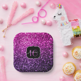 パープルピンクグラデーショングリッタースパークルズスウィート16 ペーパープレート