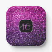 パープルピンクグラデーショングリッタースパークルズスウィート16 ペーパープレート (正面)