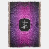 パープルピンクグラデーションフェイクグリッタースパークルスモノグラム スローブランケット (正面縦)