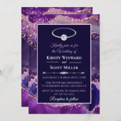 パープルピンクグリッターアゲ結婚ート 招待状 (正面/裏面)