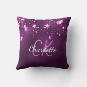 パープルピンクグリッタースターカスタムズモノグラム名 クッション (裏面)