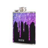 パープルピンクグリッタードリップスパークルモノグラム6oz フラスク (左)