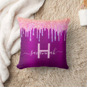パープルピンクグリッタードリップモノグラム名 クッション (ブランケット)