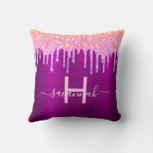 パープルピンクグリッタードリップモノグラム名 クッション (裏面)