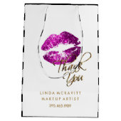 パープルピンクグリッターリップス&ホワイトストライプ ミディアムペーパーバッグ (裏面)