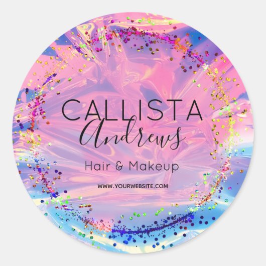 パープルピンクグリッター紙吹雪サロンクラス ラウンドシール (正面)