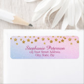 パープルピンクグリッター金ゴールドスター差出人住所 ラベル (インサイチュ)