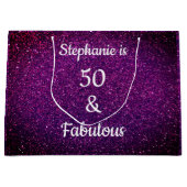 パープルピンクグリッター50と素晴らしい誕生日 グラデーション ラージペーパーバッグ (正面)
