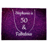 パープルピンクグリッター50と素晴らしい誕生日 グラデーション ラージペーパーバッグ (裏面)