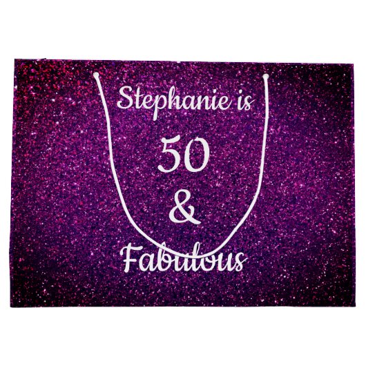 パープルピンクグリッター50と素晴らしい誕生日 グラデーション ラージペーパーバッグ (裏面)