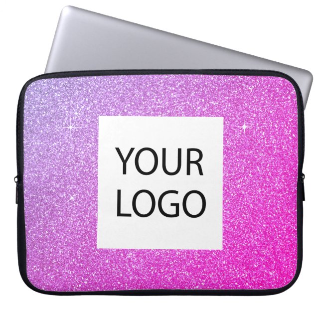 パープルピンクグリッター-カスタムロゴのプロモーション ラップトップスリーブ (正面)