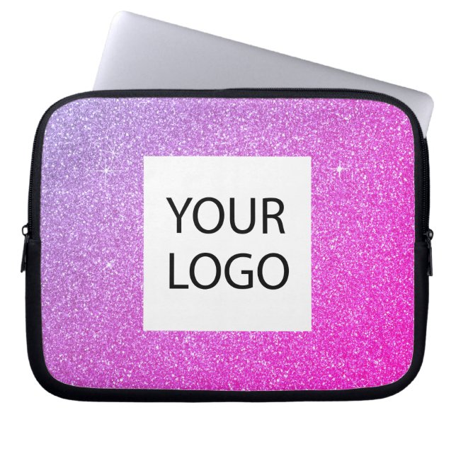 パープルピンクグリッター-カスタムロゴのプロモーション ラップトップスリーブ (正面)