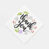 パープルピンクサンキューフラワーグリーン結婚フローラ スタンダードランチョンナプキン (角)