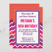 パープルピンクシェブロンバースデーパーティ招待状 招待状 (正面/裏面)