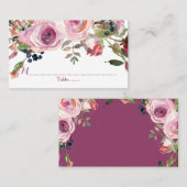 パープルピンクシックバラフローラ結婚ズ座席表 プレイスカード (正面/裏面)