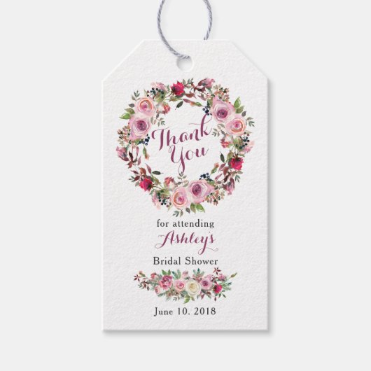 パープルピンクシックバラブライダルシャワーサンキュー ギフトタグ (正面)